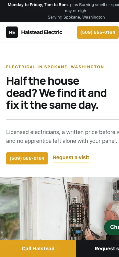 Halstead Electric mobile home page