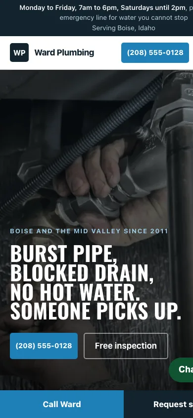 Ward Plumbing mobile home page