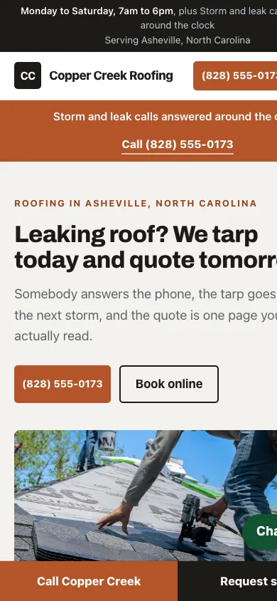 Copper Creek Roofing mobile home page